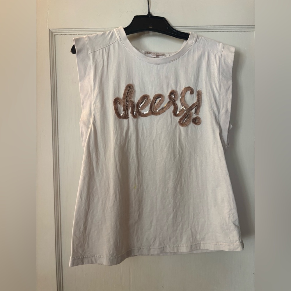 Skies Are Blue White Top with Gold Accents